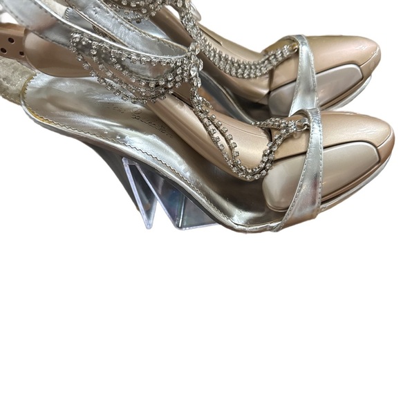 Women's High Heel Sandals with Water Diamond Double Chain Slim Open Toe Flt - Picture 5 of 7